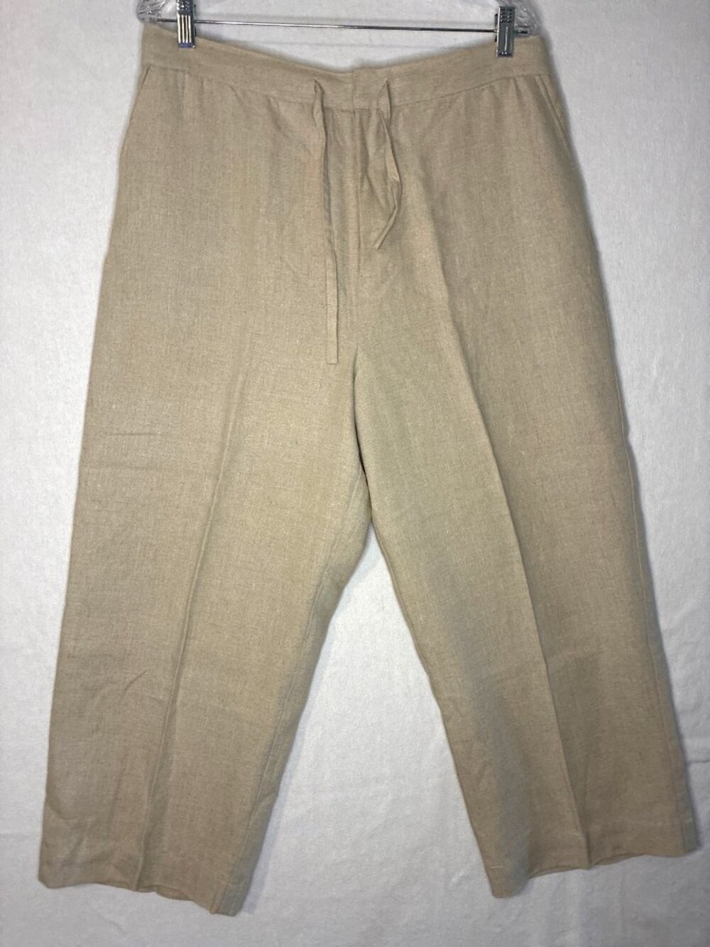 Relativity XL 100% Linen Wide Leg Crop Pants Beige Drawstring Pockets